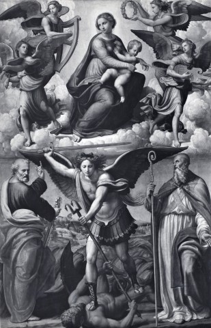A. Villani e Figli — Innocenzo da Imola (1491-1550). La Vergine col Bambino e i SS. Paolo, Michele Arc. e Petronio. Bologna - Pinacoteca — insieme